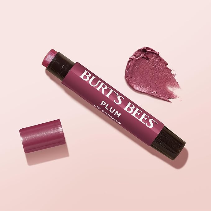 Burt's Bees Shimmer Lip Tint Set, Mothers Day Gifts, Tinted Lip Balm Stick, Moisturizing for All Day Hydration with Natural Origin Glowy Pigmented Finish & Buildable Color, Plum (4-Pack)
