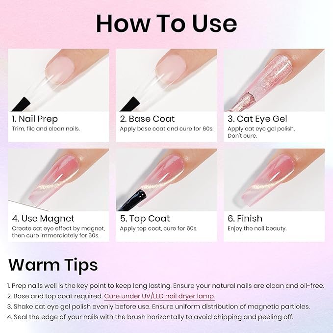 MIZHSE Cat Eye Gel Nail Polish, 8 Colors Glass Magnetic Gel Polish Set with Magnet Stick, Crystal Jelly Pink Purple Colors with Gradual Gold Cat Eye Effect Nail Gel Soak Off Nail Art Valentine's Gift