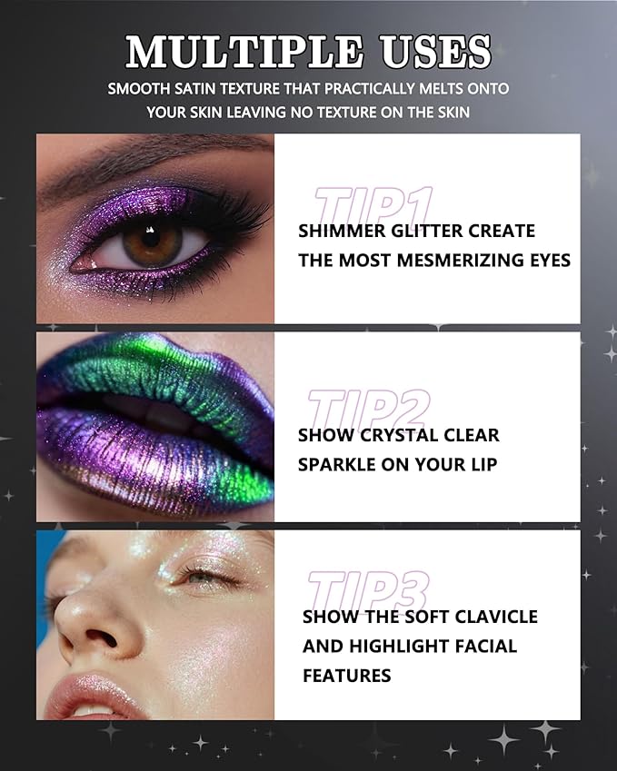 Glitter Liquid Eyeshadow, Chameleon Metallic Long-Lasting Eye Shadow, Holographic Multichrome Shimmer Eyeshadow, Colorful High Pigment Liquid Eye Shadow,Glow in the Dark Party Makeup Gift for Women-04
