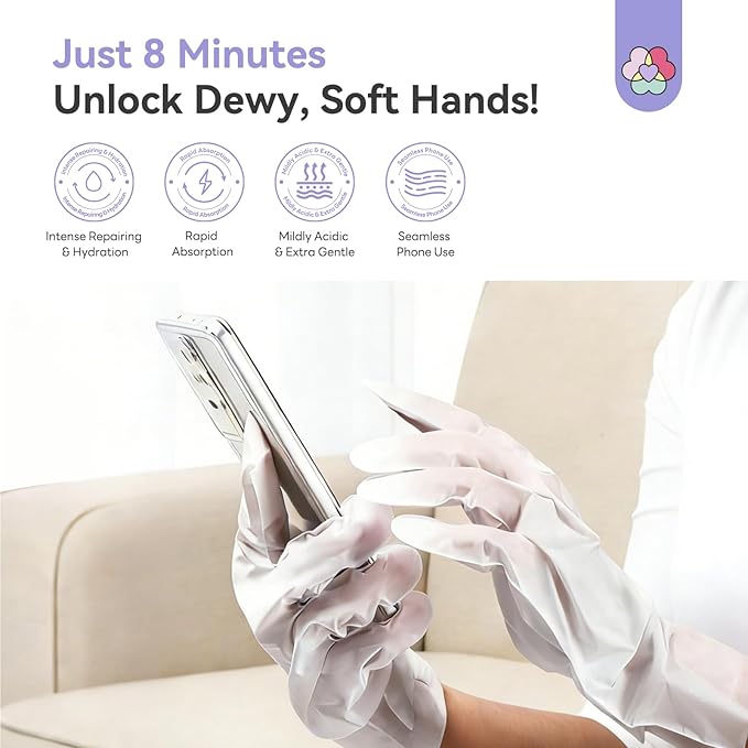 SAVILAND Intensive Repairing Hand Mask: 8-Minute Rescue Moisturizing Gloves with Shea Butter Aloe Honey for Extra Dry Skin Extreme Cracked Hands Sensitive Skin Friendly Hand Moisturizer Gloves 6 Pairs