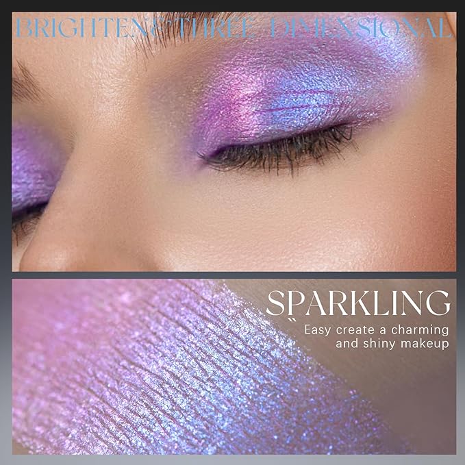 HOSAILY Chameleon Purple Blue Glitter Eyeshadow, Multichrome Color Shifting Single Eyeshadow, Holographic Sparkling Inner Corner Eye Highlighter Shimmer Eye Makeup Palette 03