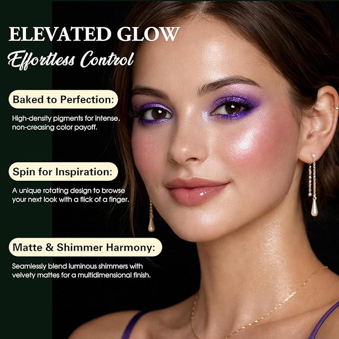 UCANBE Baked Eyeshadow & Highlighter Palette, High Pigmented Blendable Matte Metallic Shimmer Party Eye Shadow & Cheek Makeup Palette, Rotating Compact Design Makeup Gift, 03 Enchanted Gemstone