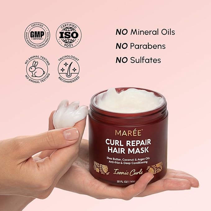 MAREE Curl Repair Hair Mask - Deep Conditioning Care for Damaged, Dry Curly Hair Products for Women & Men - Curl Moisturizer & Conditioner - Tratamiento Mascarilla para el Cabello Seco y Maltratado
