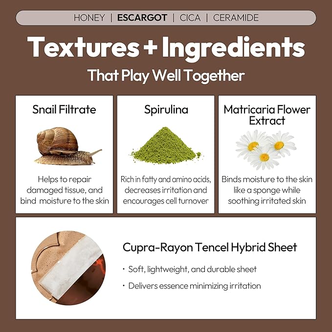 LAPCOS Skin Barrier Repair Sheet Mask Variety Pack - Escargot, Cica, Ceramide, Honey - 4 Types of K Beauty Face Mask Set to Hydrate & Soothe - Highly Breathable Sheet - Korean Skin Care (Pack of 12)