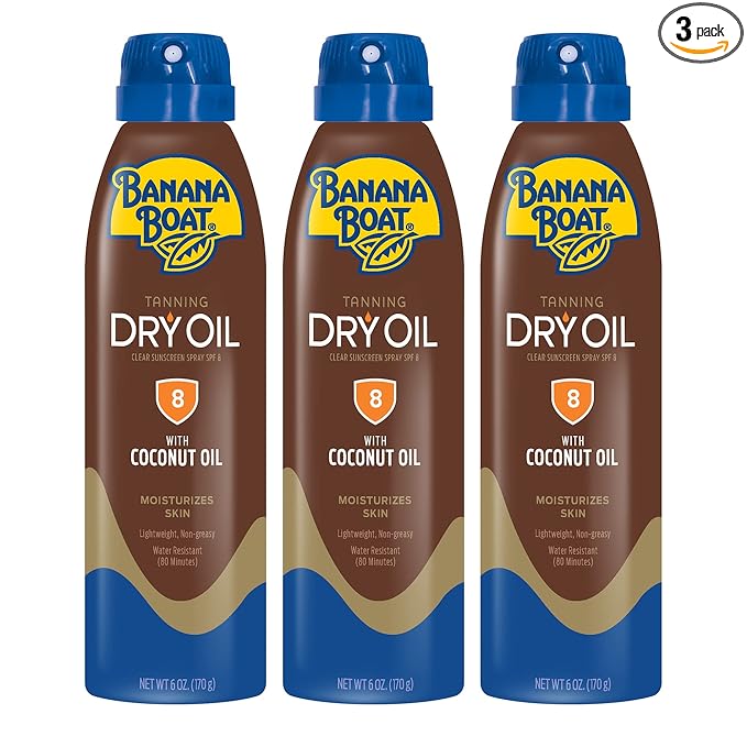Banana Boat Dry Oil Tanning Spray Sunscreen SPF 8, 6oz | Sun Tanning Oil with SPF 8 Sunscreen, Oxybenzone-Free, 6oz (Pack of 3)