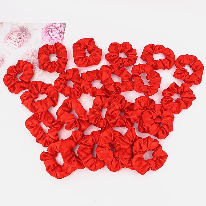 Silk Satin Scrunchies for Women Girls 24 PCS Hair Scrunchies Silk Satin Hair Ties for Thick Hair Bulk Hair Ties Hair Accessories