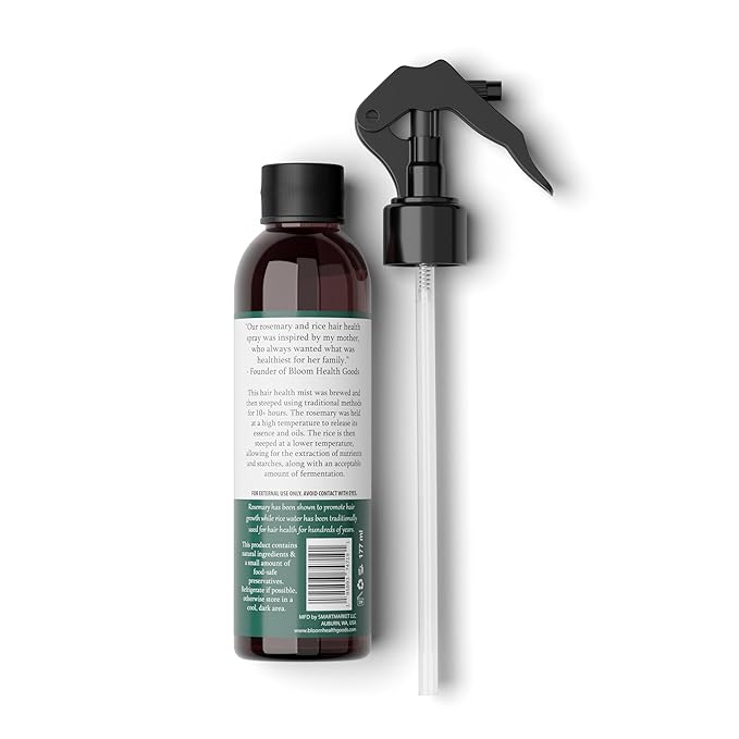 Bloom Health Goods Fermented Rice Water & Organic Rosemary Hair Growth Spray - For Softer, Stronger Hair (6 oz)