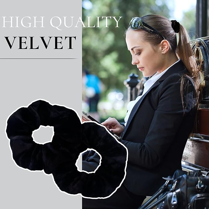 12 Pcs Scrunchies for Women, Premium Velvet Soft Scrunchies, Black Elastic Hair Bands, Bulk Hair Ties for Girls and Suitable for Various Occasions(Classic Black)