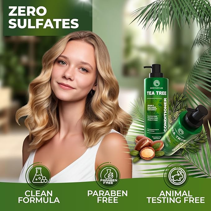 Tea Tree Shampoo and Conditioner Set - Sulfate Free, Anti Dandruff Hair Care for Men and Women - Cleansing Formula for Itchy Scalp and Oil Control - 14 Fl Oz (Set of 2)