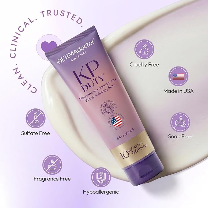 DERMAdoctor KP Bump Eraser Keratosis Pilaris Lotion – Gentle KP Cream for Arms and Full Body | Rough and Bumpy Skin Lotion for Keratosis Pilaris | Smooths, Hydrates & Softens | 10% AHAs + PHAs, 8 oz
