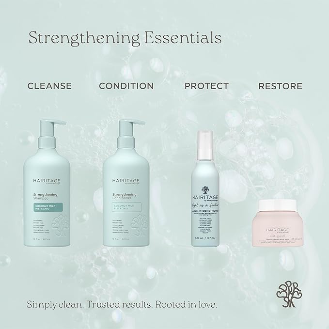 Hairitage Coconut Pistachio Strengthening Shampoo | Restoring for All Hair - Color & Treated, Fine to Dry Damaged, Breakage, Sulfate & Paraben Free, Naturally Derived Ingredients, Value Size 15 fl.oz.