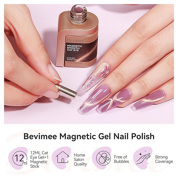 Cat Eye Gel Polish Light Purple Glass Jelly Magnetic Nail Polish Gel Smoothie Glitter Gloss Shine Mauve Color Velvet UV Gel Polish for Valentine's Day Gift Nail Art Manicure DIY at Home 12ml