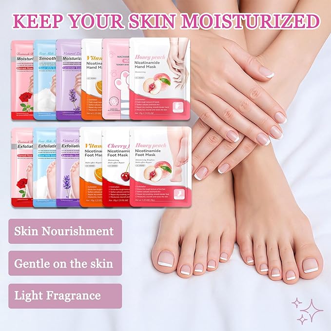 Hydrating Hand Masks, 6PCS Hand Mask Moisturizing Gloves for Men Women, Smooth Long Lasting Soft Exfoliating Hand Peeling Spa Mask Moisturizer Beauty Gift Set for Dry Cracked Rough Dull Hands（P)