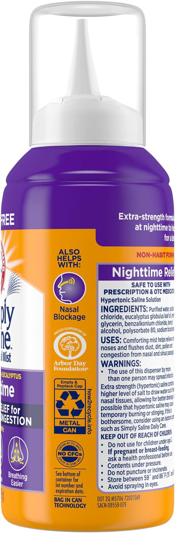 ARM & HAMMER Simply Saline Nighttime Nasal Mist 4.6oz- Instant Relief for SEVERE Congestion- One 4.6oz Bottle