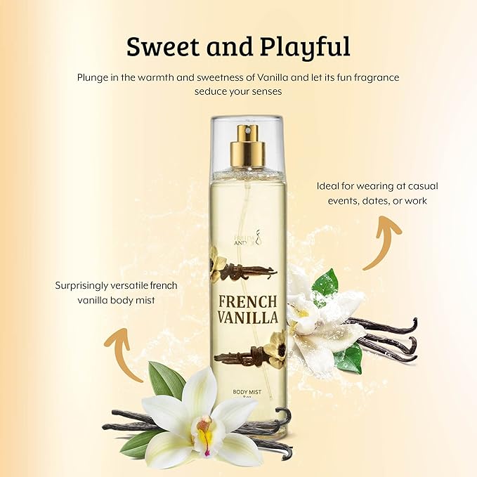 Freida and Joe Body Spray For Women, French Vanilla spray Fragrance Body Mist, Unisex rich, comforting, & sweet aroma, 8 oz Fine Fragrance Gift – Mother's Day Gift for Mom
