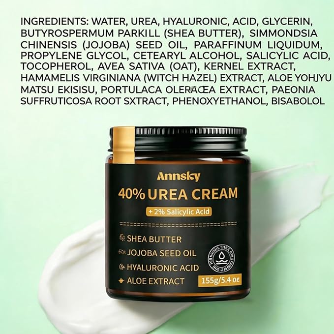 Urea Cream 40% Plus Salicylic Acid 2%, Foot Cream for Dry, Cracked Heels, Calluses Professional Feet Maximum Strength Moisturizing Cream, 155g