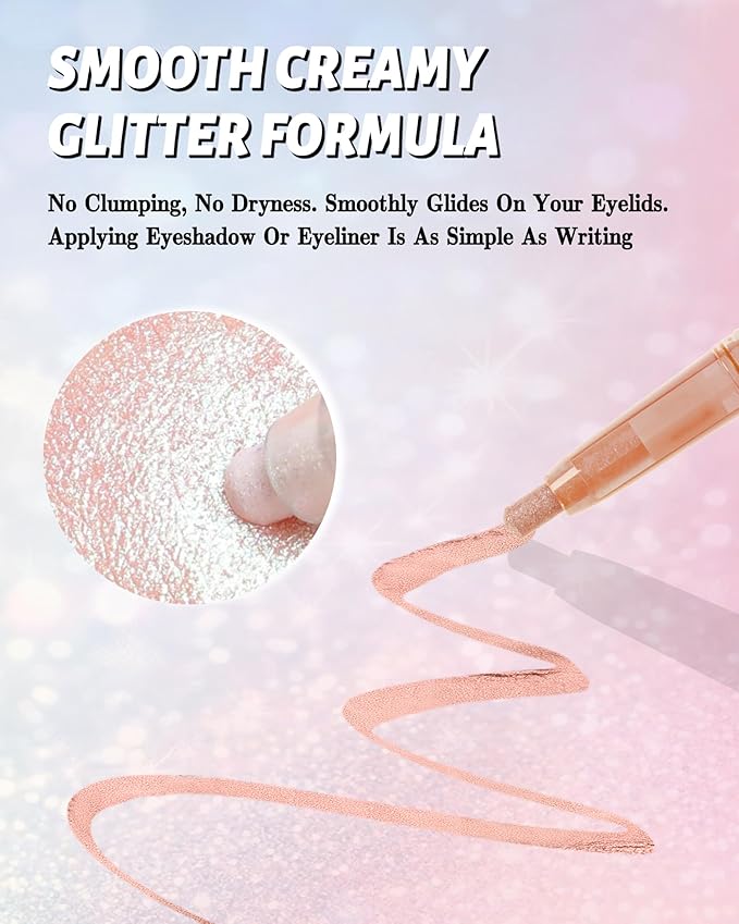 Glitter Eyeshadow & Eyeliner Stick 2 in 1, Metallic Shimmer Eyeshadow Stick, Twist-Up Built in a Sharpener Light Pink Eyeliner Pen, Waterproof Creamy Eye liner Makeup for Women Christmas-11 Light Pink