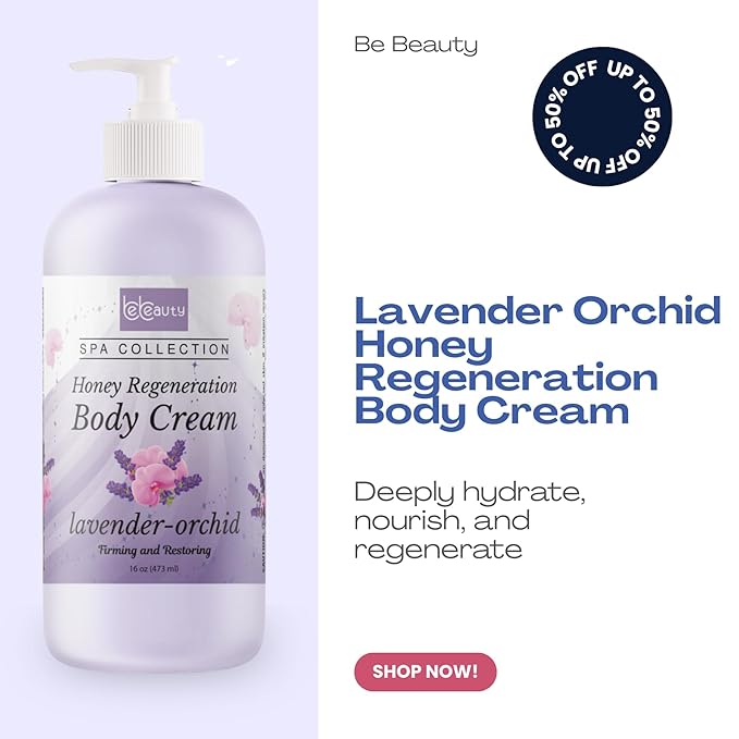 BeBeauty Lavender Orchid Honey Regeneration Body Cream Hydrating & Nourishing Body Lotion for Smooth, Soft, Revitalized Skin 16 oz