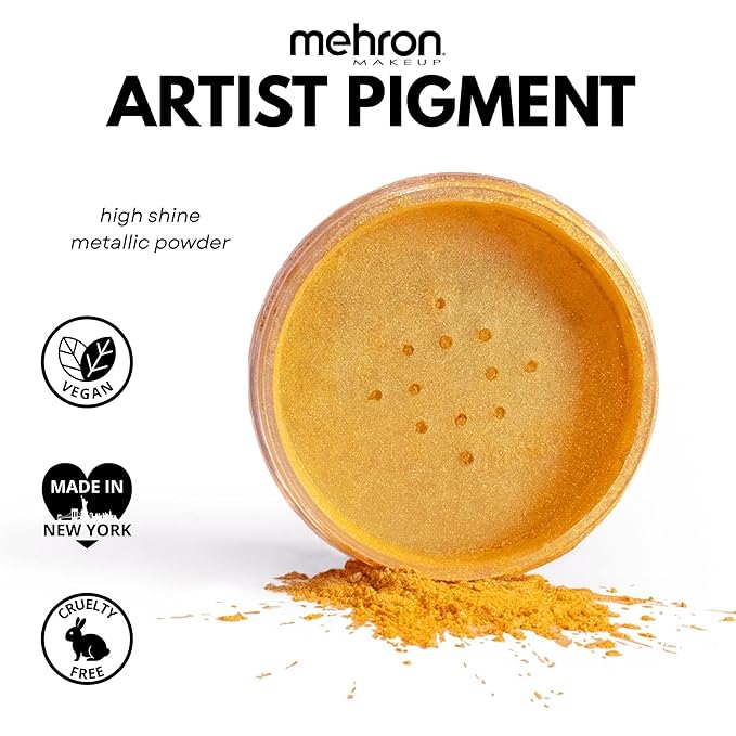 Mehron Makeup Artist Pigment – Metallic FX Powder | Metallic Powder Pigment for Face & Body Paint, Eyeshadow & Eyeliner, Cosplay .15 oz (4.1 g) (Yellow Gold) | Made in the USA