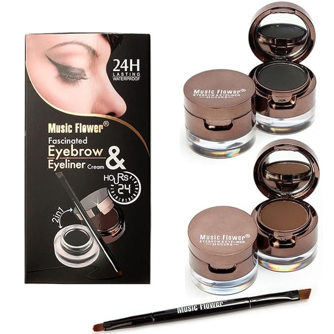 UCANBE 4 in 1 Black Brown Eyeliner Gel and Eyebrow Powder Makup Set Professional Water-proof Long Lasting Eye Liner Brow Kit with Double Ended Brush