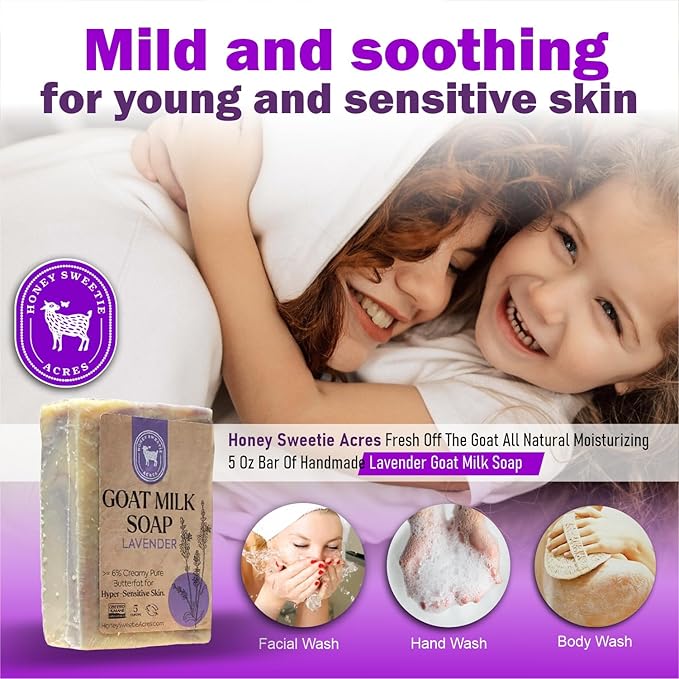 Honey Sweetie Acres Lavender Goat Milk Soap - Handmade 5 oz Bar, Made with Natural Ingredients, Moisturizing & Gentle, Made in the USA