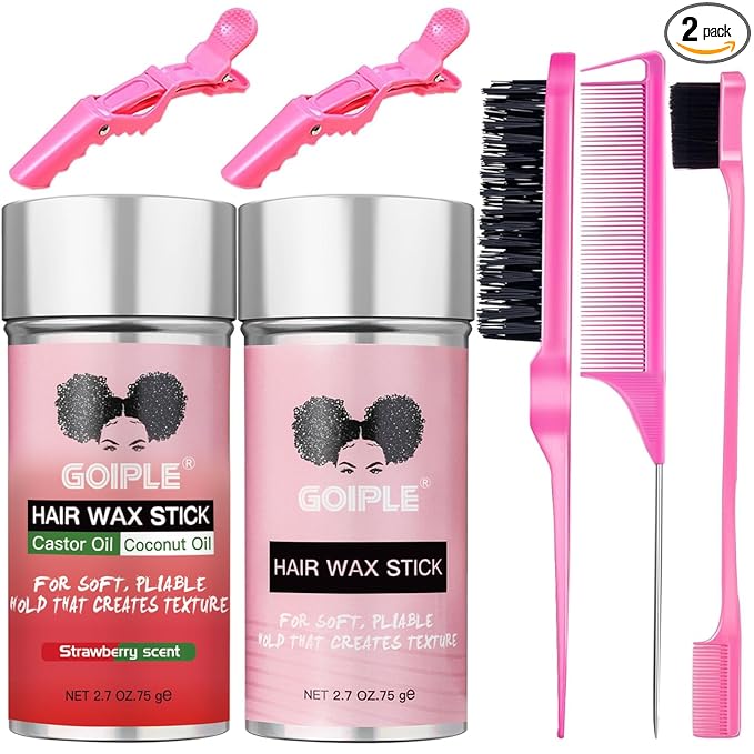 Long-Lasting Hair Pomade and Styling Wax Stick for Black Hair, Wigs, Smoothing & Slick Finish, Edge Frizz Control (2.7 + 2.7 oz)