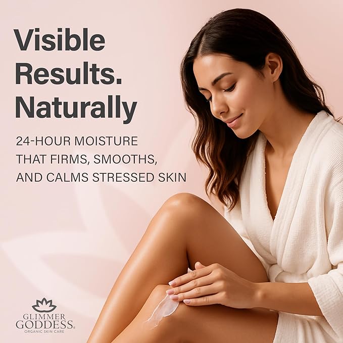 GLIMMER GODDESS Organic Whipped Body Butter for Women - Moisturizer Cream with Shea & Cocoa Butter, Almonds & Coconut Oil - Frankinsense & Myrhh, 8oz