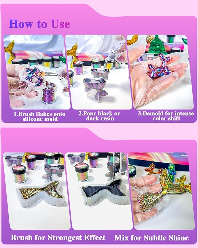 Chameleon Flakes, Color-Shift Pigment for Epoxy Resin, Tumblers & Molds, Chrome Powder for Christmas Nail Art, Painting, DIY & Soap Making