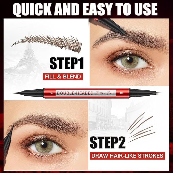 Eyebrow Pen, Eyebrow Pencils for Women, Microblading Eyebrow Pencil with Upgraded Micro-Fork Tip Applicator, Brow Pen for Natural Looking Brows Makeup, Waterproof, Durable & Non Fading (BLACK)