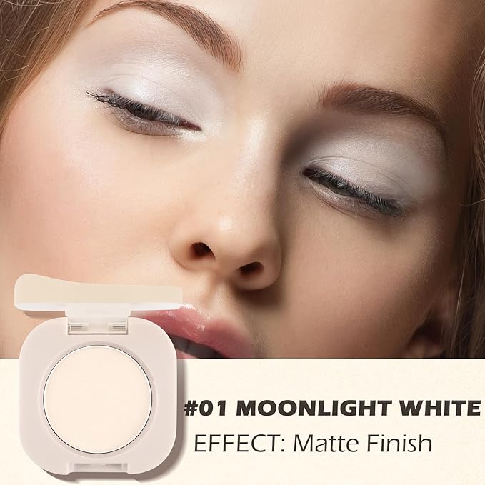 Moonlight White Eyeshadow with Brush, Single Matte Eye Shadow Palette, Soft Fine Bright Primer & Lightweight Ultra-Blendable Formula, Nude eyeshadow palette for Daily Natural Eye Makeup (#01)