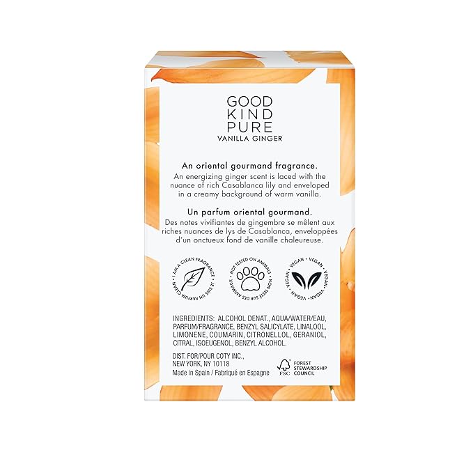 Good Kind Pure Vanilla Ginger Body Mist Spray - Energizing, Gourmand Fragrance - A blend of Casablanca Lily & Warm Vanilla - Clean, Vegan, & Long-Lasting Formula - 8.4 Fl Oz