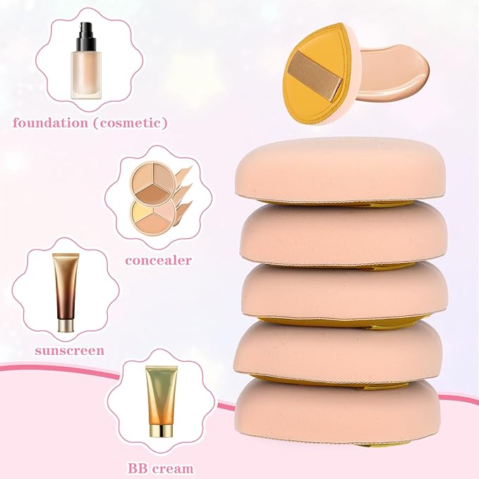 Ymapinc 5Pcs Makeup Sponges for Foundation,Cushion Puff Foundation Sponge Soft and Reusable Beauty Sponges for Makeup Natural and Easy Make Up,Yellow