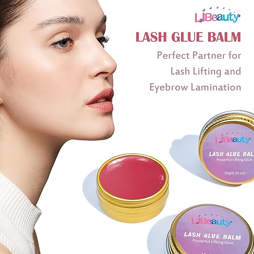 Libeauty Lash Lift Balm Lash Lift Glue Adhesive Strong Sticky Fruit Flavor Eyelash & Eyebrow Perm Glue Balm Brow Lamination Gel (Red Strawberry, 10g/0.35oz)