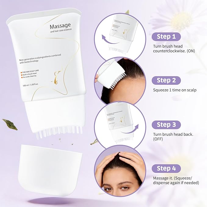 Hair Growth Serum with Built-In Brush, Scalp Serum with Heart Leaf Exosomes & Echinacea & Green Tea Extracts For Hair And Scalp Care, 3.38 Fl. Oz