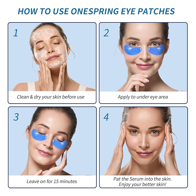 Onespring Under Eye Patches (8 Pairs) - Revitalises and Refreshes Your Skin, Eye Masks for Eye Bags, Dark Circles, Wrinkles, Collagen Gel Pads, Relieves Pressure - Travel Essentials