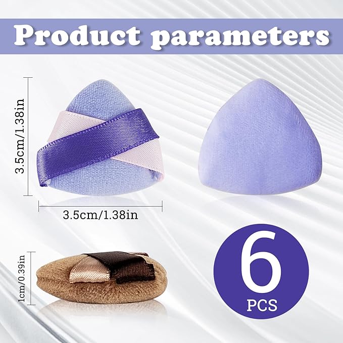 Mini Loose Powder Puff, 6pcs Velvet Finger Powder Puffs with Travel Cases for Blush/Shadow/Highlight/Eye Makeup Setting, Reusable Mini Powder Puffs to Create Natural & Delicate Look (Purple)