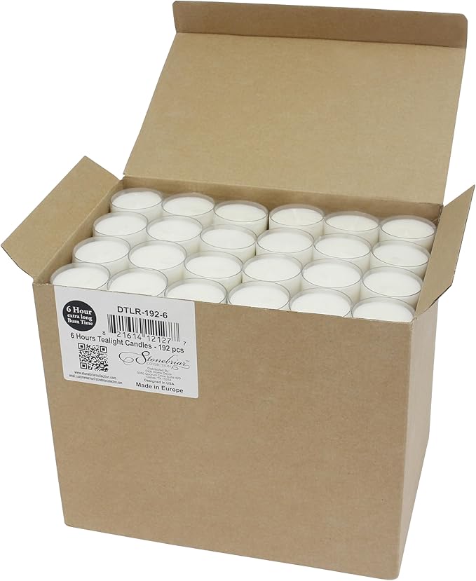 Stonebriar 192 Count White Unscented 6 to 7 Hour Extended Burn Time Clear Cup Tea Light Candles
