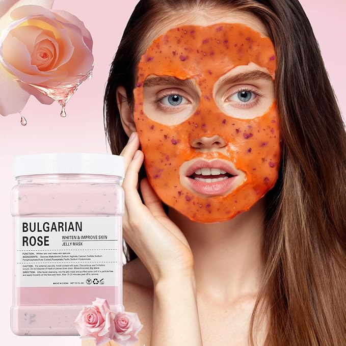 Hydro Jelly Masks for Women Home Spa,Hydrating & Moisturizing Peel-Off Rubber Gel Face Mask Skin Care,Professional Jelly Mask for All Skin Types 23 Fl Oz（Bulgarian Rose）