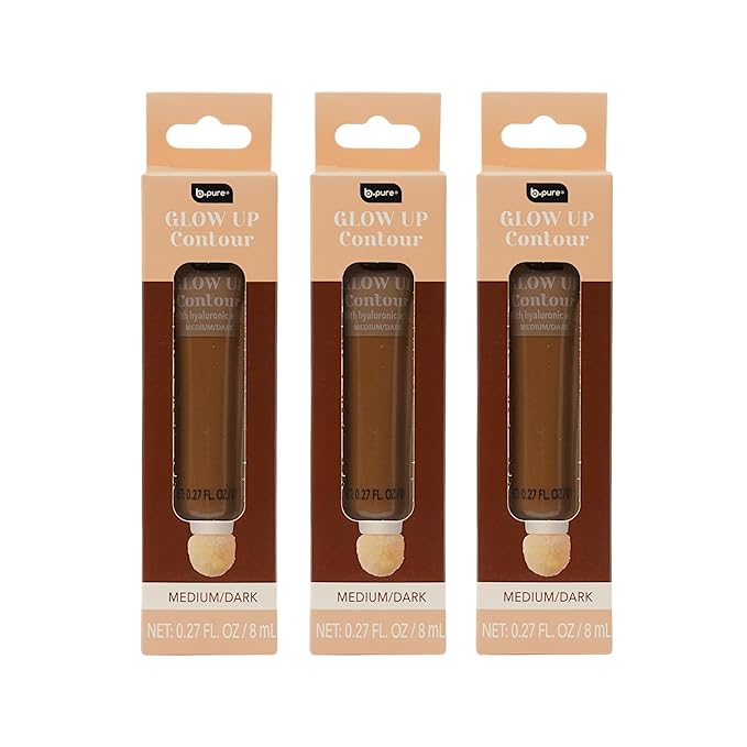 b.pure Glow Up Liquid Contour Wand | Hyaluronic Acid & Vitamin E | Blendable, Buildable Formula | Medium/Dark, 0.27 oz, 3-Pack
