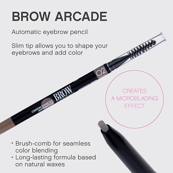 Vivienne Sabó Brow Arcade Eyebrow Pencil – Micro Definer with Brush for Natural Shaping, Long-Wear Color for Full, Defined Arches, Shade 02 Chocolate Brown, 0.035 oz