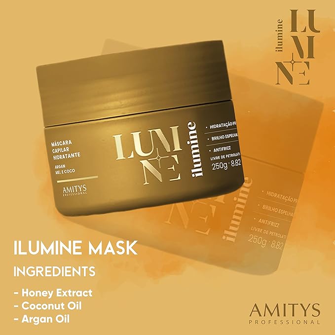 Ilumine Hair Mask, Deep Hydrating, Coconut Oil, Honey Extract, Clean Shine, Anti-Frizz, Petroluem-Free, Sulfate-Free, Paraben-Free, Vegan, 250 grams