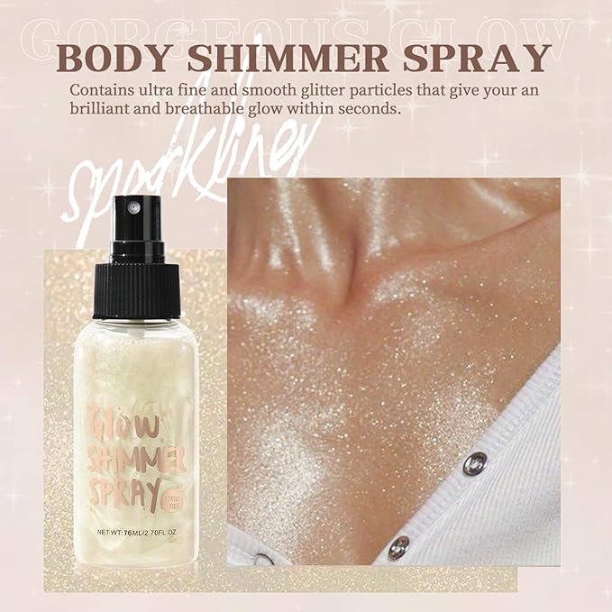 Body Glitter Spray, Body Shimmer Spray Quick Drying Body Glow Shimmer Long-Lasting Shiny Glitter Spray for Women Men for St. Patrick's Day, Party, Concert 2.6 Fl Oz. (Light Green)
