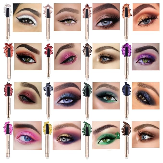 Blue Eyeshadow Stick Makeup, Long-Lasting Waterproof Eye Shadow Pencil, Hypoallergenic Smudge-Proof Glitter Primer Palette Shimmer Eyeliner, Easy to Blend Eye Make Up