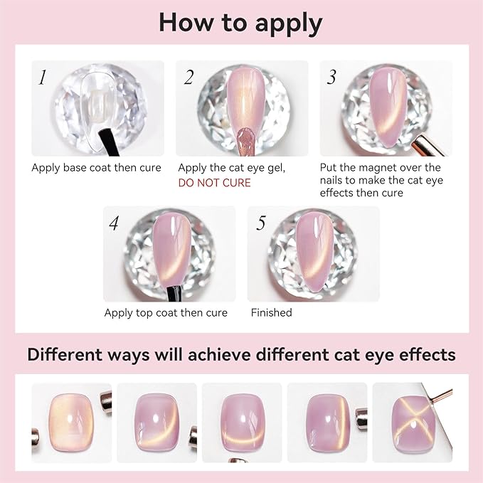 Cat Eye Gel Nail Polish Sheer Pink Purple Glass Jelly Magnetic Nail Polish Gel Shimmer Glitter Gloss Shine Holographic Translucent Color for Nail Art Manicure DIY at Home 12ml