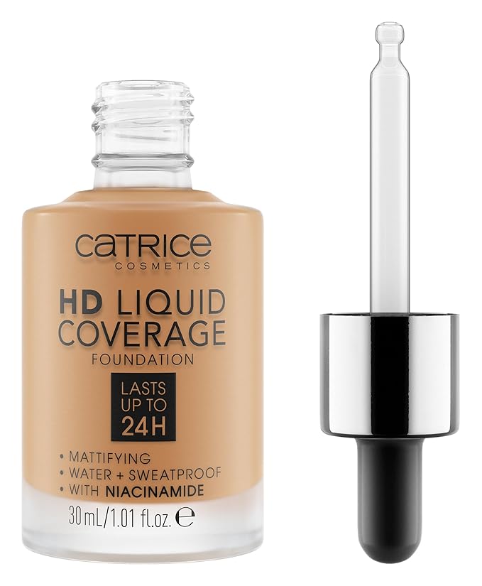 Catrice | HD Liquid Coverage Foundation | 24H Wear, Matte Finish, High Coverage, Waterproof Formula with Niacinamide | Vegan & Cruelty Free (048 | Desert Beige)