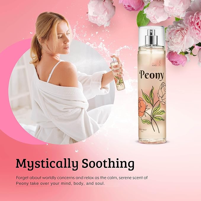Freida and Joe Peony Elegance Fine Fragrance Body Mist Spray: A Scented Peony Floral Sophistication, 8 oz Spray Bottle, Ideal for Gifting Stocking Stuffer – Mother's Day