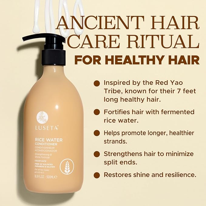 Luseta Rice Water Conditioner Strengthening & Nourishing Revitalizes Shine for All Hair Types Hydrating & Frizz Control for Women and Men 16.9oz