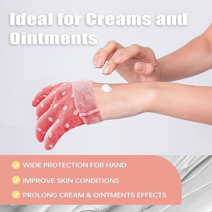 HandLove Premium 100% Cotton Gloves | Moisturizing Gloves for Dry Hands | Overnight Sleeping & Eczema | Cute Pink Dots, 12 Pairs