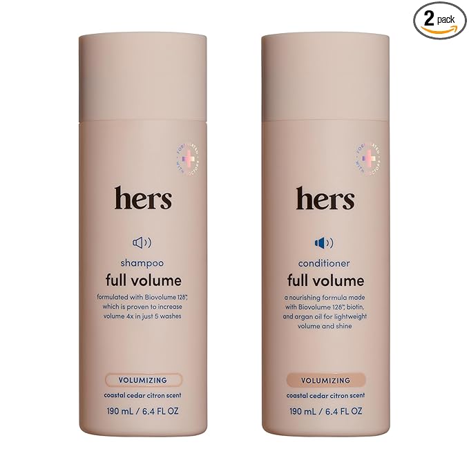 hers Full Volume Shampoo & Conditioner Set - Biovolume 128 & Biotin Formula - Volumizing, Shine-Boosting Hair Care - Paraben-Free - Coastal Cedar Citron Scent - 6.4 Fl Oz, 2 Count