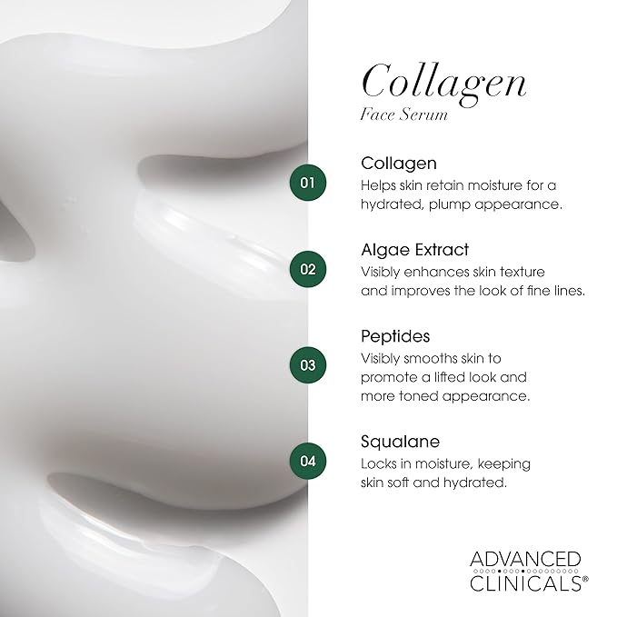 Advanced Clinicals Unscented Collagen Body Cream + Collagen Serum For Face 2PC Skincare Set | Face Serum & Body Lotion For Women & Men Helps Improve Look Of Wrinkles & Dry Skin, Fragrance Free, 2pc
